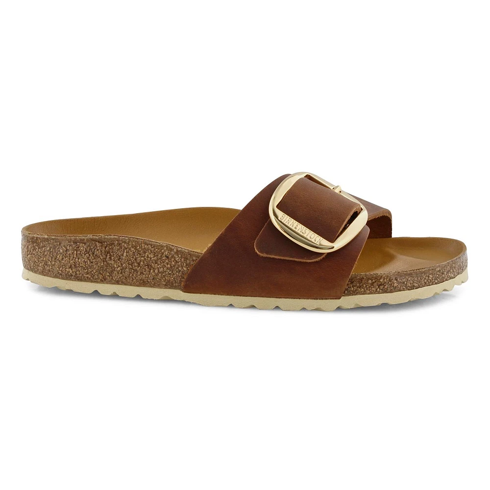 Womens Madrid Big Buckle 1 Strap Narrow Sandal - Cognac