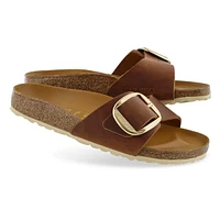 Womens Madrid Big Buckle 1 Strap Narrow Sandal - Cognac