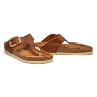 Womens Gizeh Big Buckle Oiled Leather Thong Sandal - Cognac