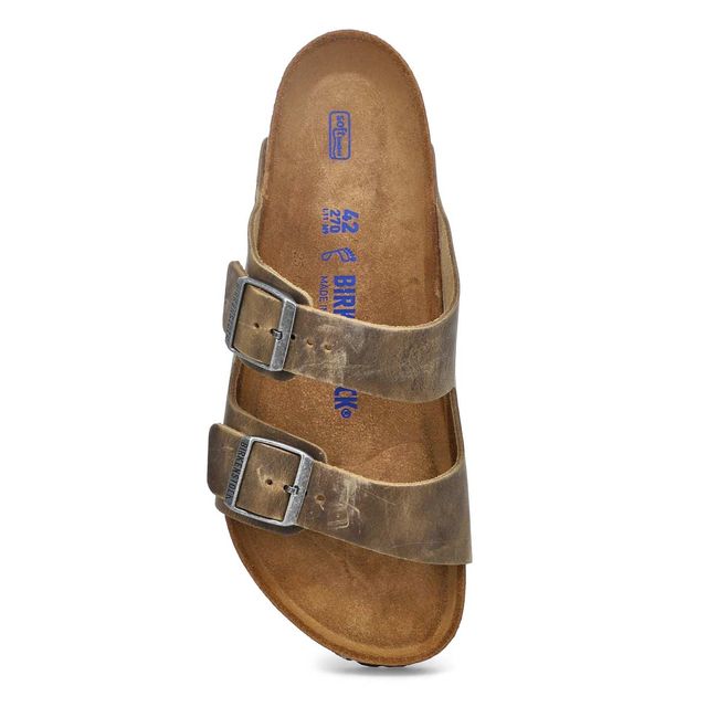 Mens Arizona Oiled Leather 2-Strap Sandal - Khaki