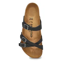 Womens Franca Oiled Leather Buckle Sandal - Black