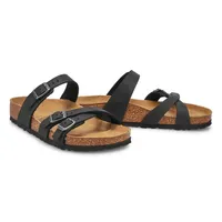 Womens Franca Oiled Leather Buckle Sandal - Black