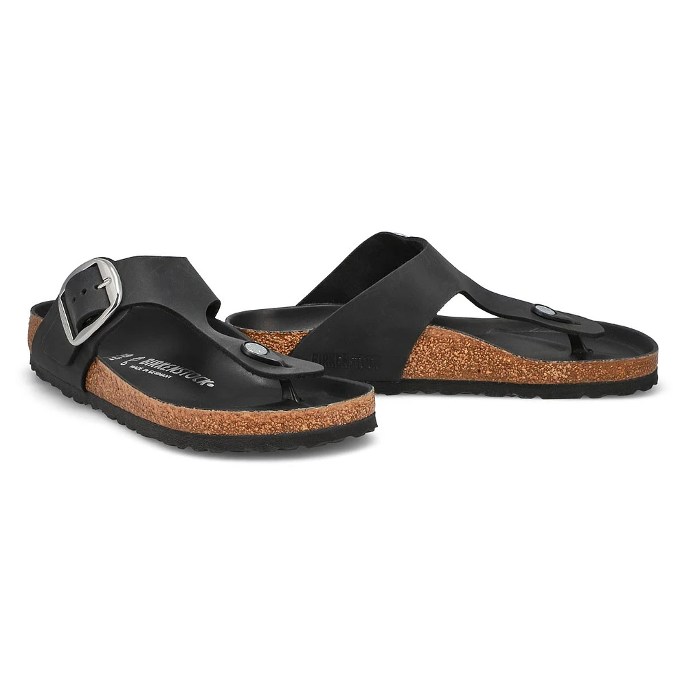 Womens Gizeh Big Buckle Thong Sandal - Black