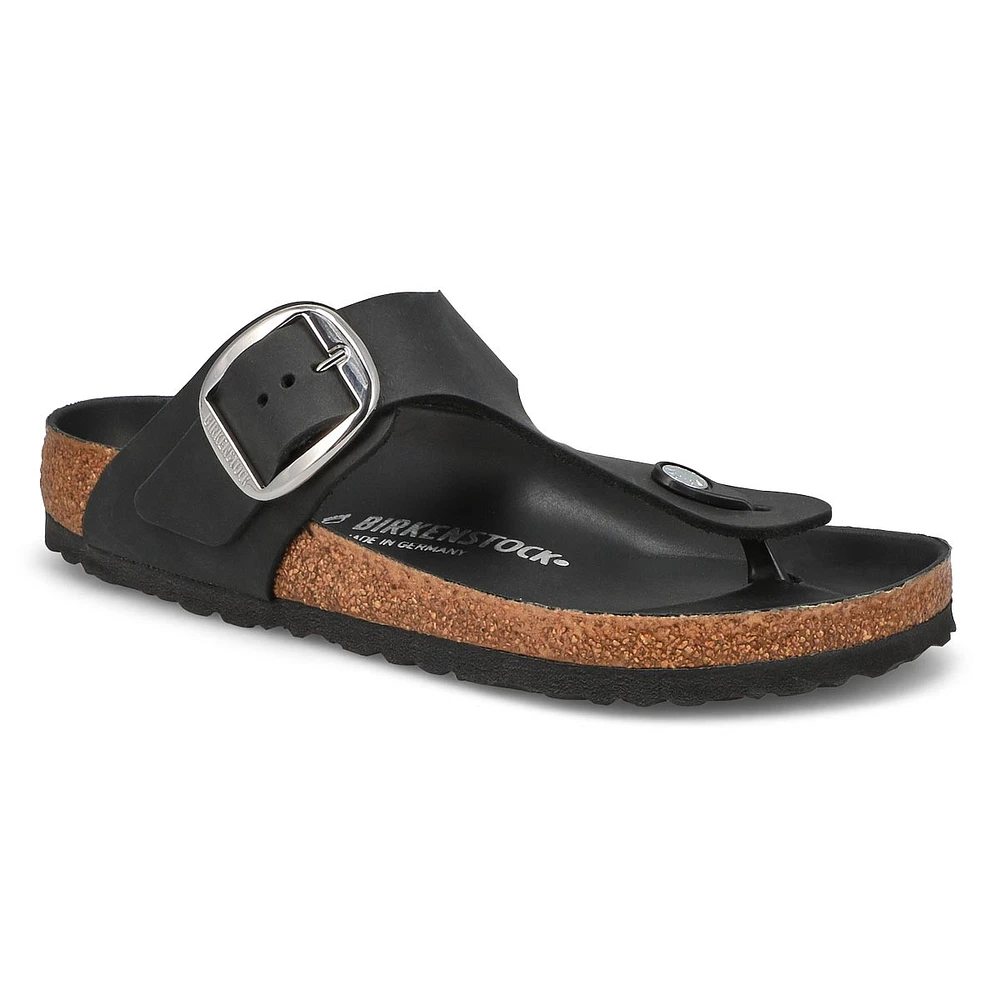 Womens Gizeh Big Buckle Thong Sandal - Black