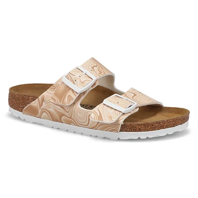 Womens Arizona Birko-Flor 2-Strap Narrow Sandal - Sand/White