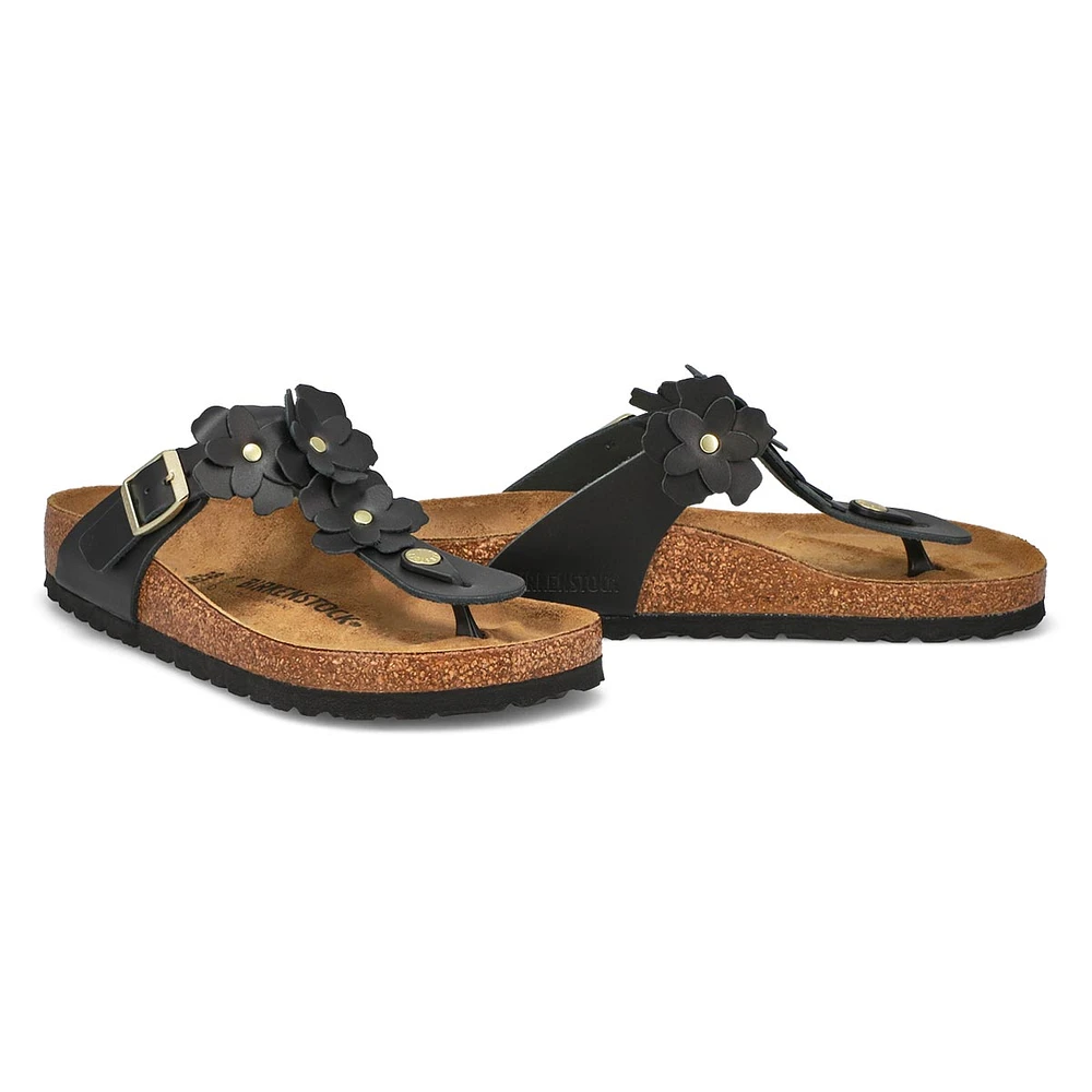 Womens Gizeh Flowers Thong Sandal - Black