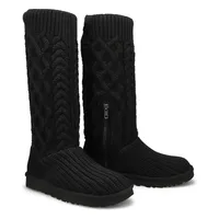 Womens Classic Cardi Cabled Knit Boot - Black