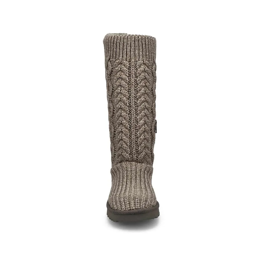 Womens Classic Cardi Cabled Knit Boot - Grey