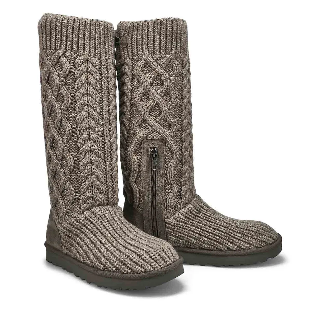 Womens Classic Cardi Cabled Knit Boot - Grey