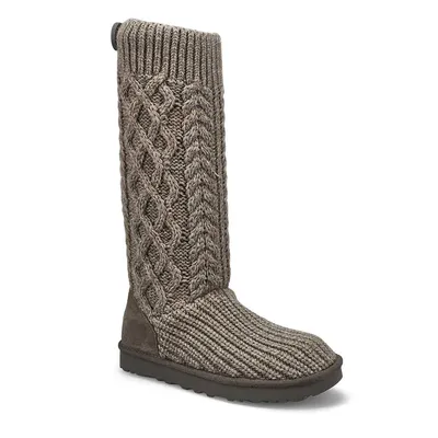 Womens Classic Cardi Cabled Knit Boot - Grey