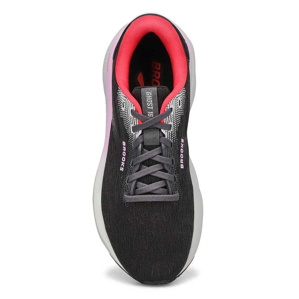 Womens Ghost 16 Lace Up Performance Sneaker - Black/White/Pink