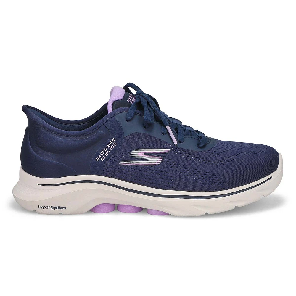 Womens Go Walk 7 Valin Lace Up Slip-Ins Wide Sneaker - Navy/Lavender