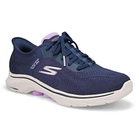 Womens Go Walk 7 Valin Lace Up Slip-Ins Wide Sneaker - Navy/Lavender