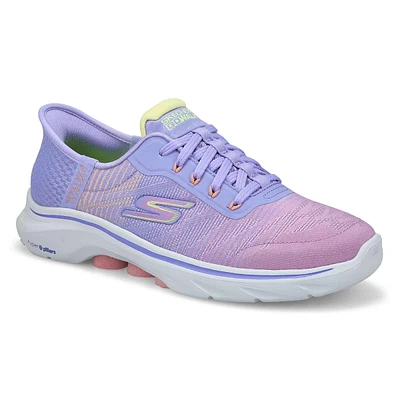 Womens  Go Walk 7 Lace Up Slip-Ins Sneaker - Lavender/Multi