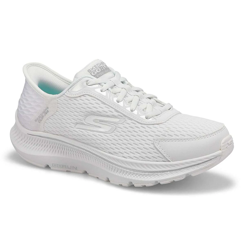 Womens  Go Run Consistent 2.0 Slip-Ins Mesh Lace Up Sneaker - White/Silver