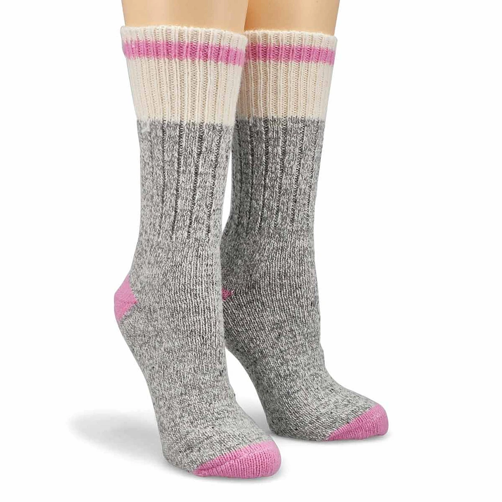 Womens Duray Classic Wool Blend Heavy Sock - Grey/Light Pink