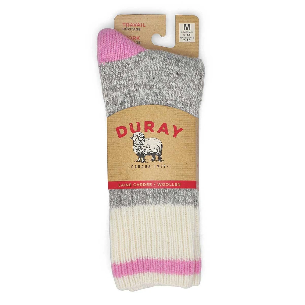 Womens Duray Classic Wool Blend Heavy Sock - Grey/Light Pink