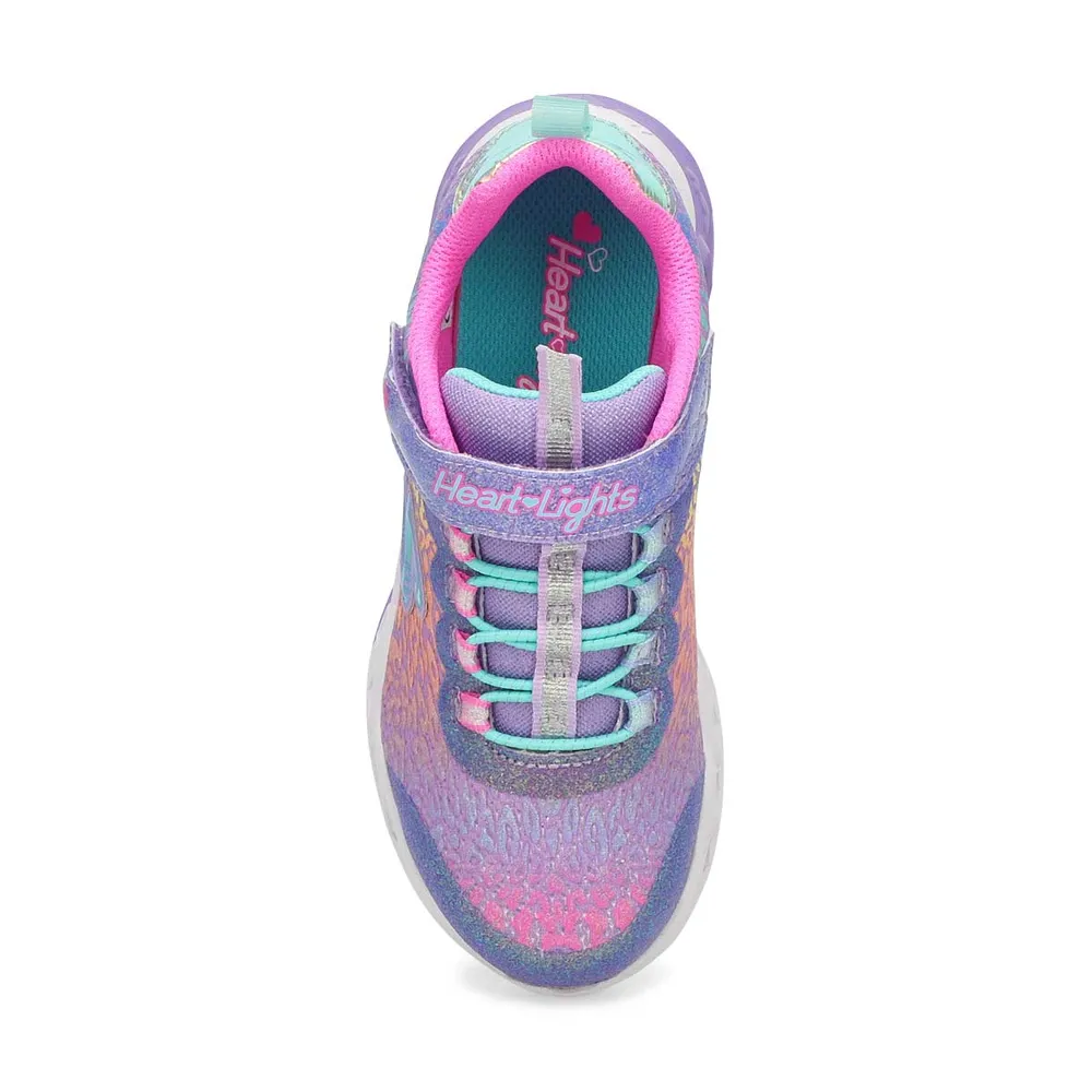 Girls Flutter Heart Lights Loves Wild Light Up Sneaker - Lavender/Multi