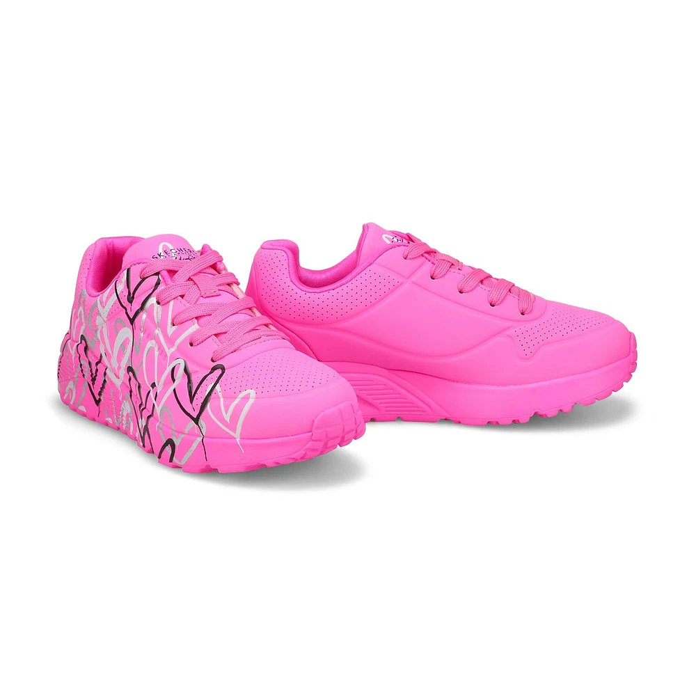 Girls  JGoldcrown Uno Lite Metallic Love Lace Up Sneaker - Hot Pink/Multi