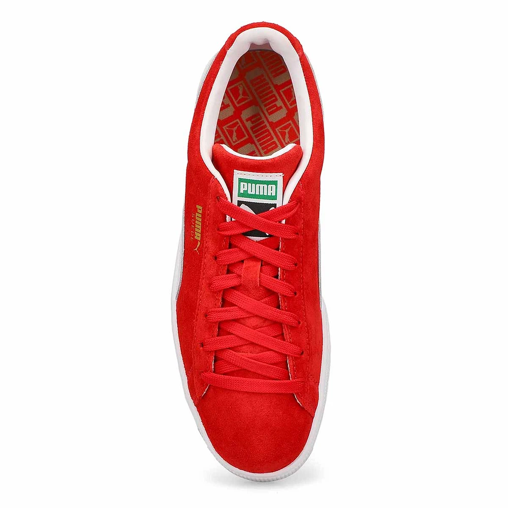 Mens Suede Classic Lace Up Sneaker - For All Time Red/ White