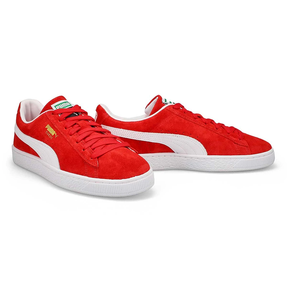 Mens Suede Classic Lace Up Sneaker - For All Time Red/ White