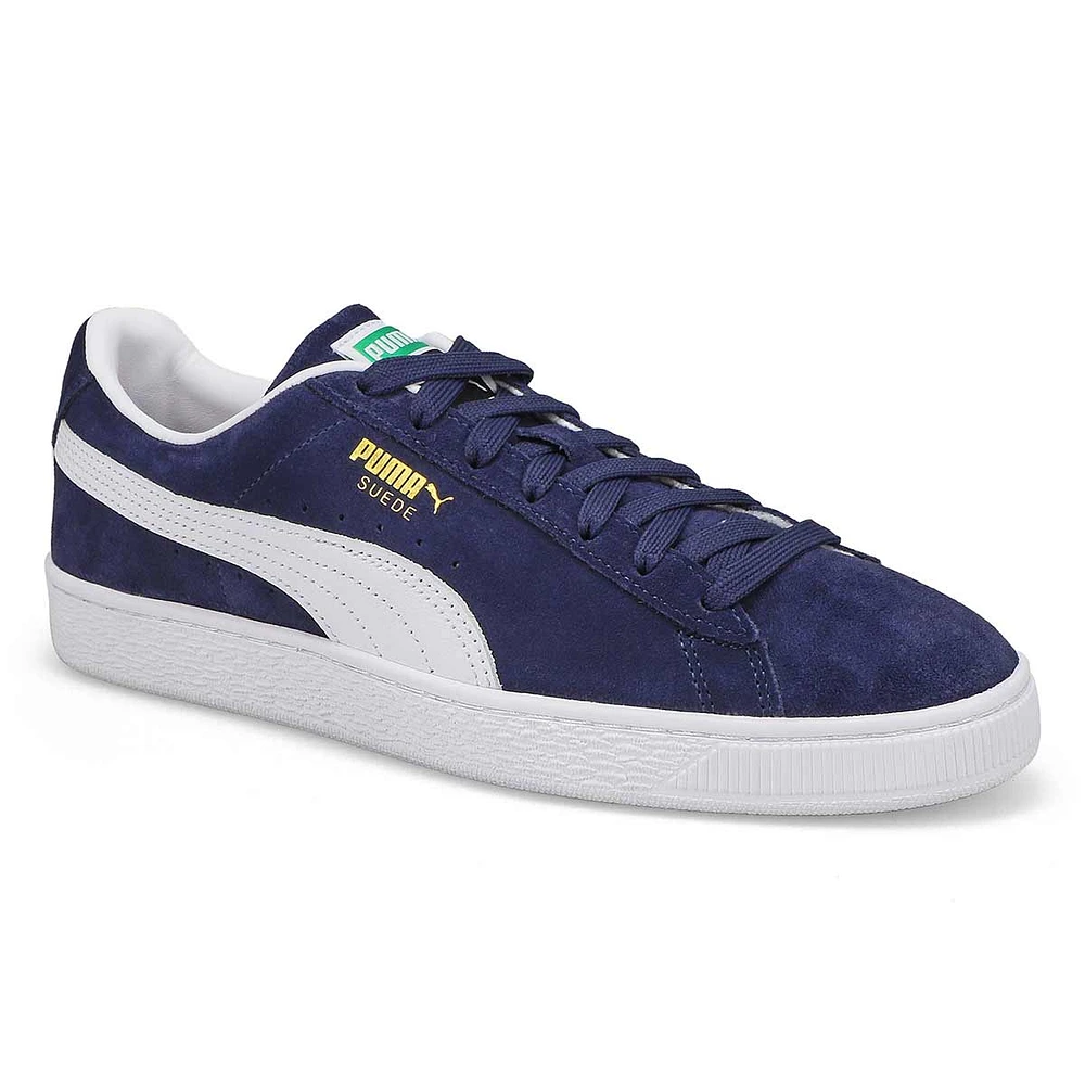 Mens Suede Classic Lace Up Sneaker - Navy/White