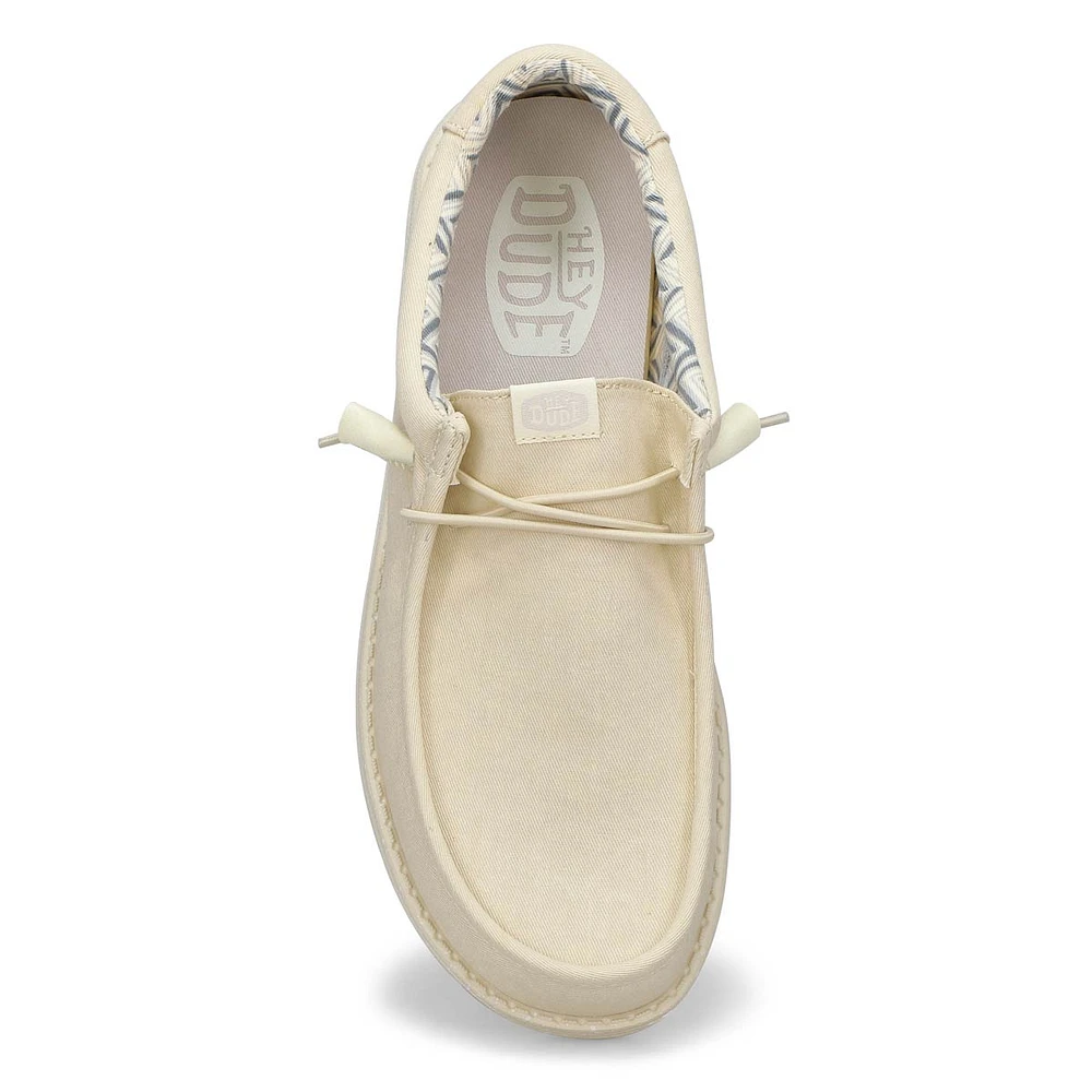 Mens Wally Stretch Canvas Casual Shoe - Stone White