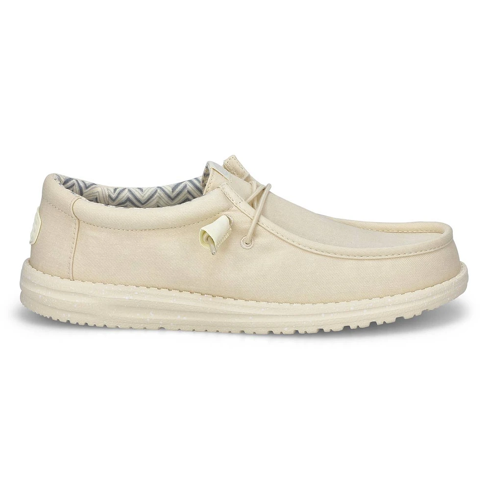 Mens Wally Stretch Canvas Casual Shoe - Stone White