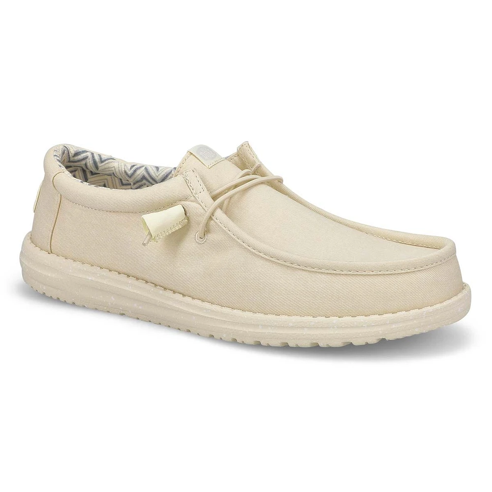 Mens Wally Stretch Canvas Casual Shoe - Stone White