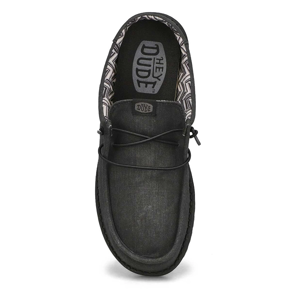 Mens Wally Slip Stretch Canvas On Shoe - Black/Black