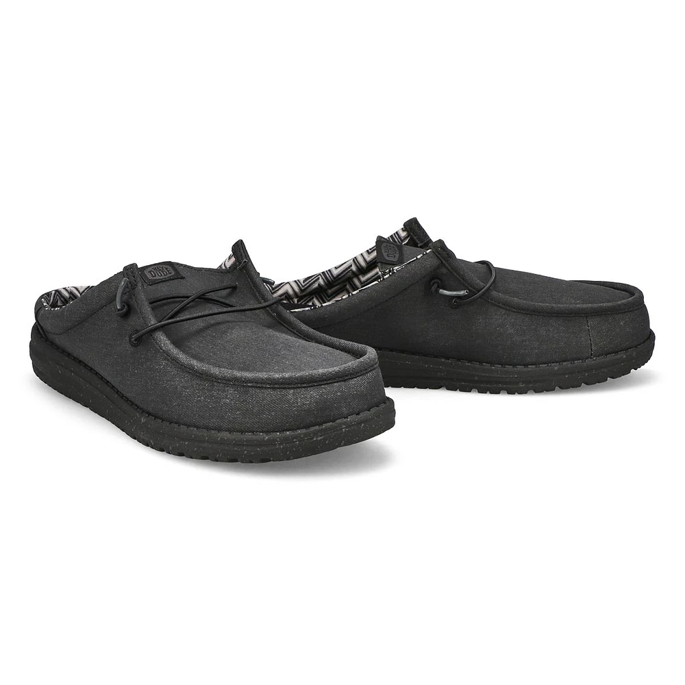 Mens Wally Slip Stretch Canvas On Shoe - Black/Black