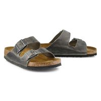 Womens Arizona Oiled Leather 2 Strap Sandal - Iron