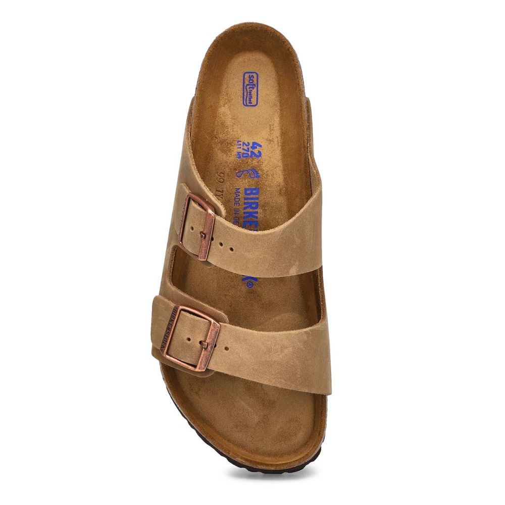 Mens Arizona Soft Oiled Leather 2 Strap Sandal - Tobacco