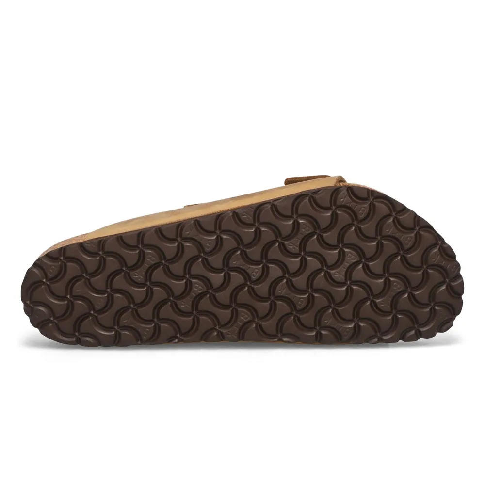 Mens Arizona Soft Oiled Leather 2 Strap Sandal - Tobacco