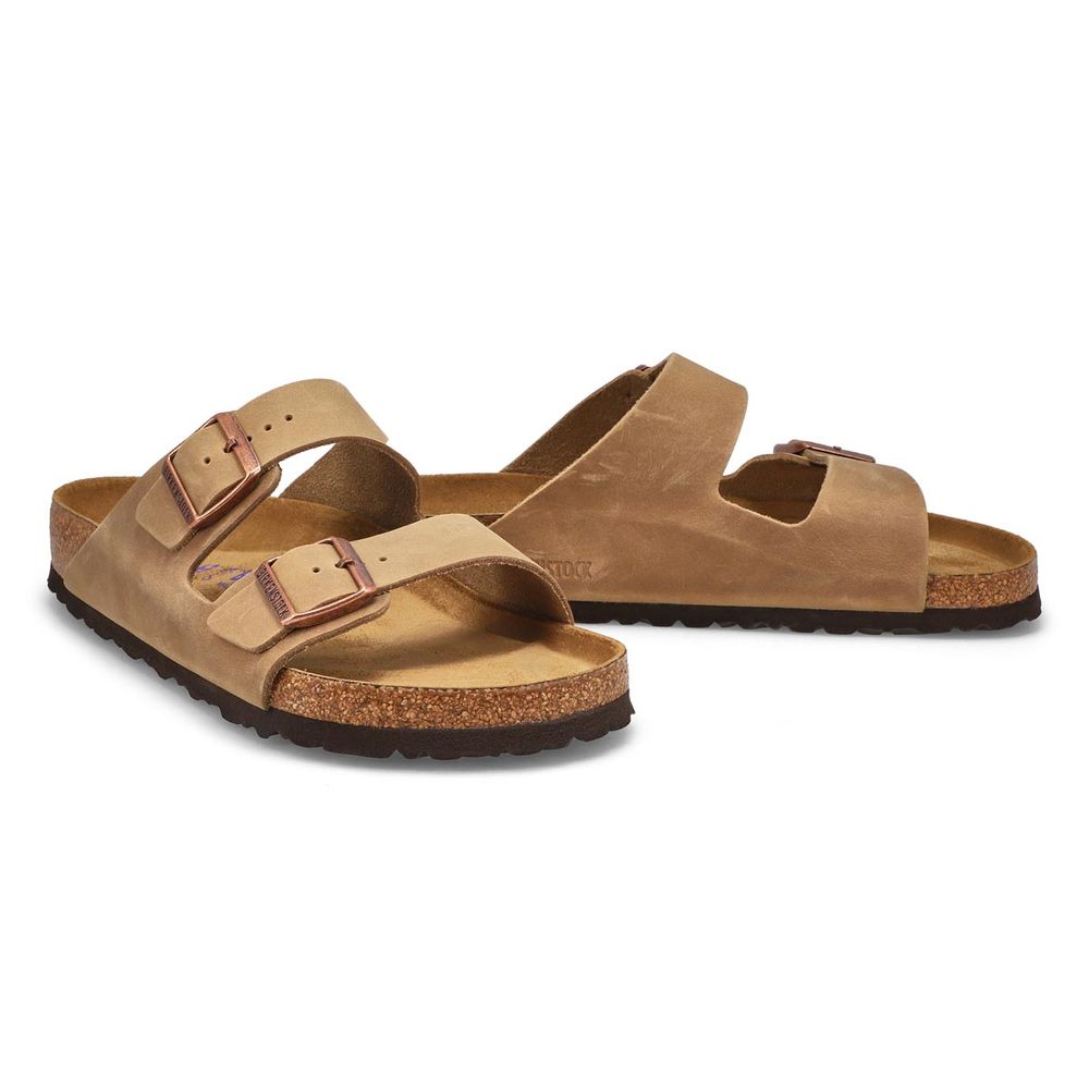 Mens Arizona Soft Oiled Leather 2 Strap Sandal - Tobacco