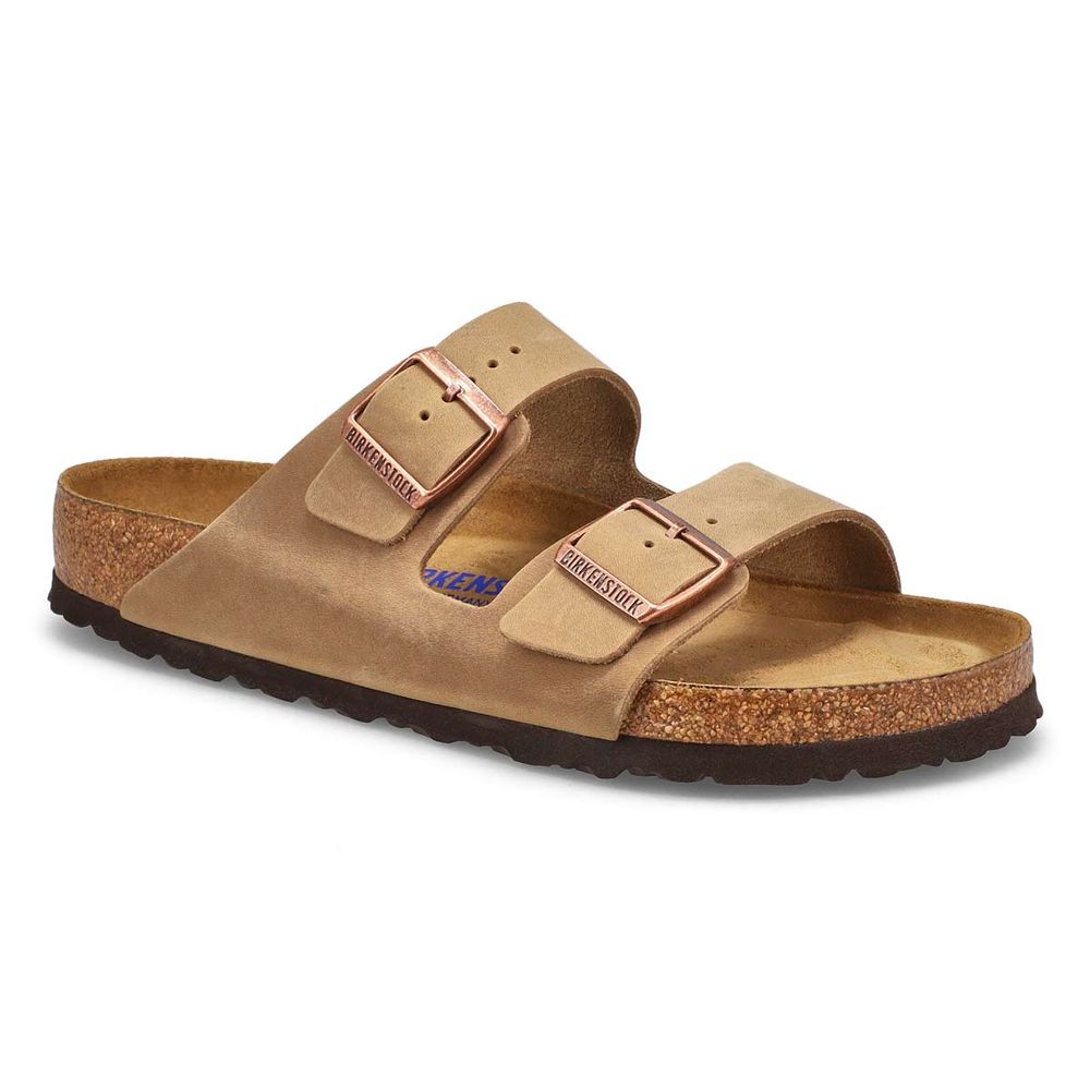 Mens Arizona Soft Oiled Leather 2 Strap Sandal - Tobacco