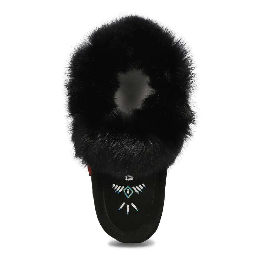 Womens 653L Rabbit Fur SoftMocs - Black