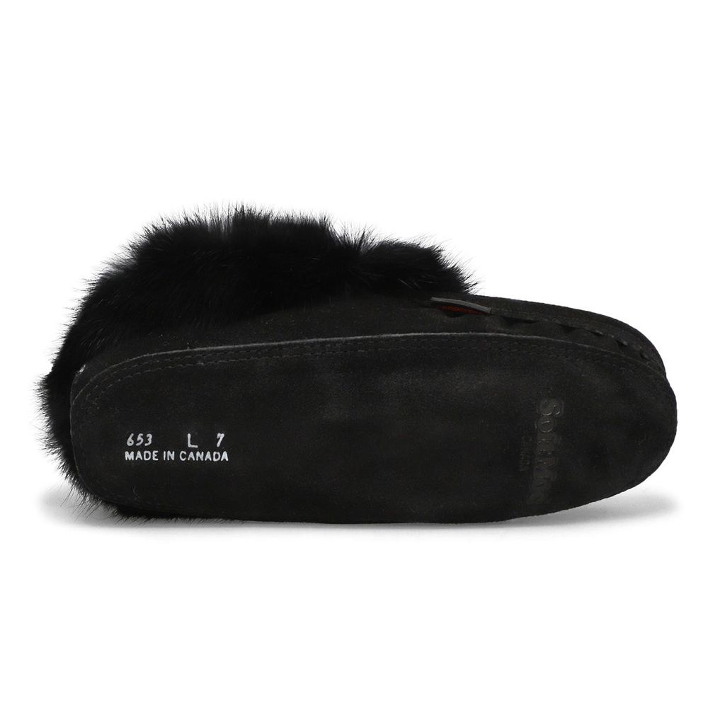 Womens 653L Rabbit Fur SoftMocs - Black