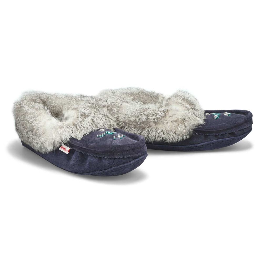 Womens 658 L Rabbit Fur SoftMocs - Navy