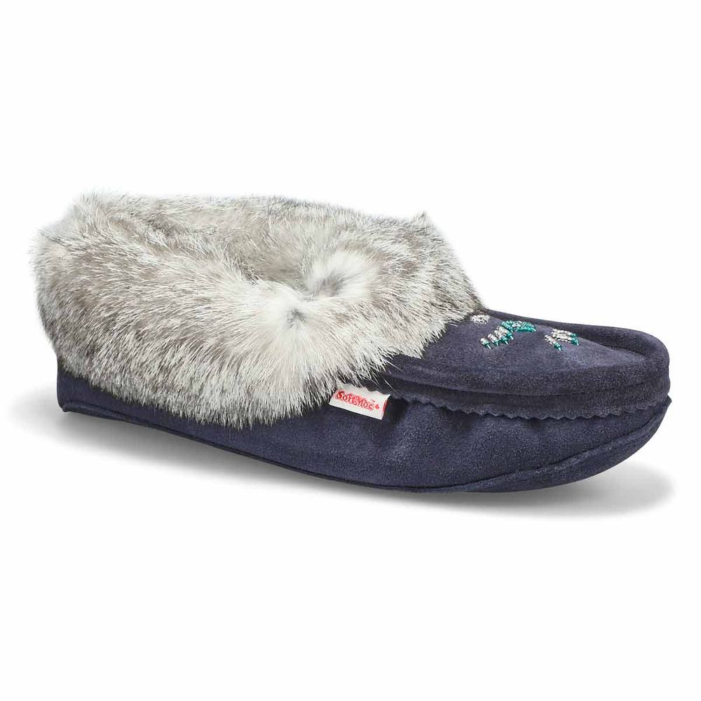 Womens 658 L Rabbit Fur SoftMocs - Navy