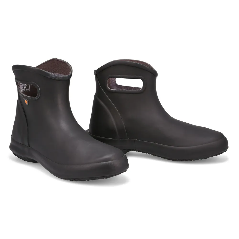 Womens Patch Ankle Rain Boot - Black