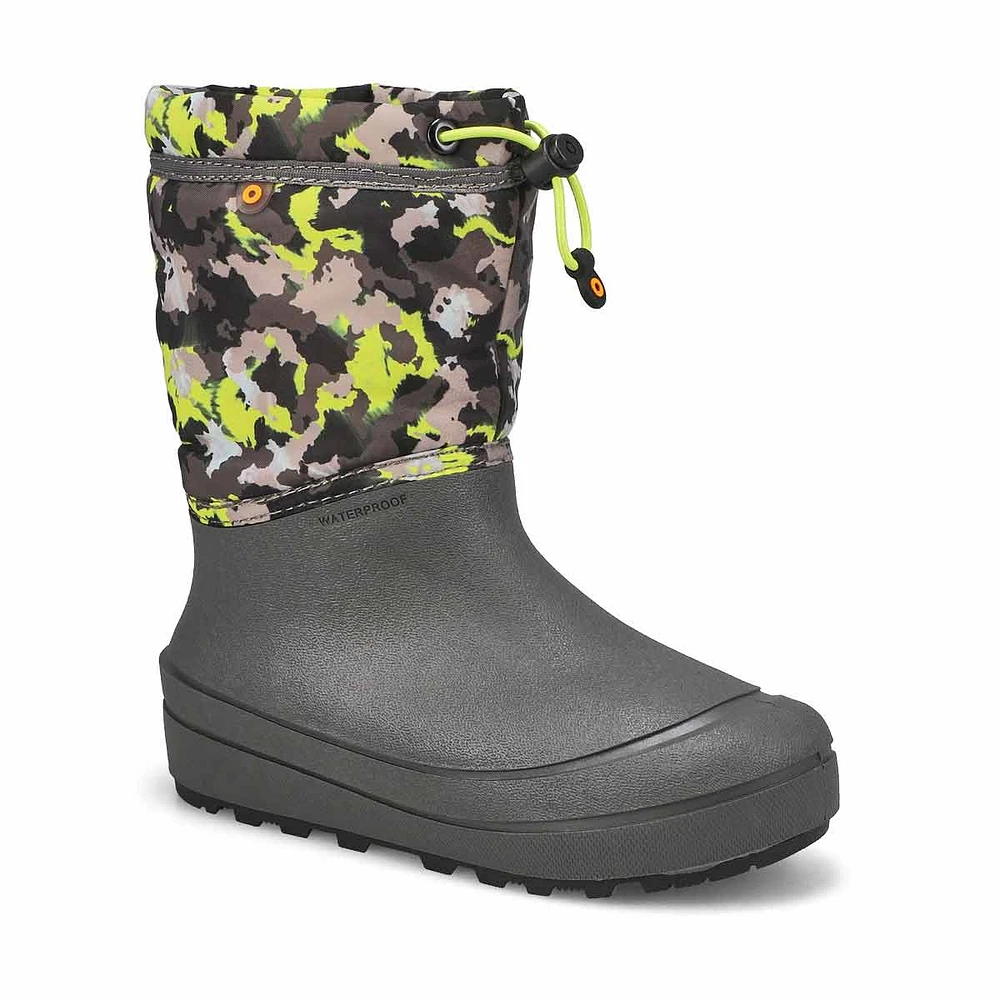 Boys  Snow Shell Camo Texture Waterproof Winter Boot - Gray/Multi