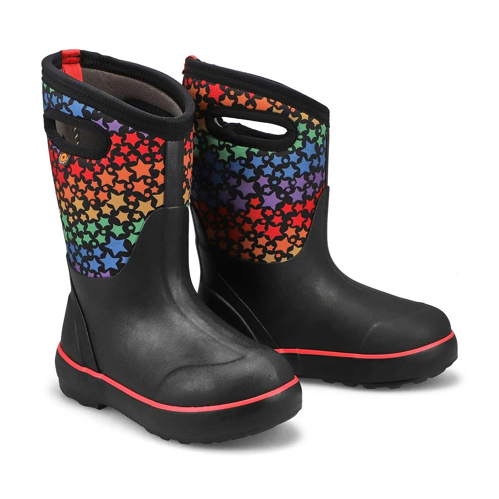 Girls  Classic II Rainbow Stars Waterproof Boot - Black/Multi