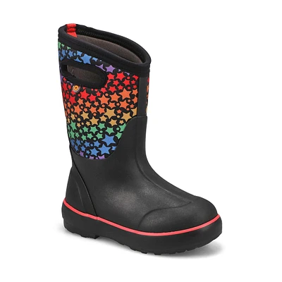 Girls  Classic II Rainbow Stars Waterproof Boot - Black/Multi