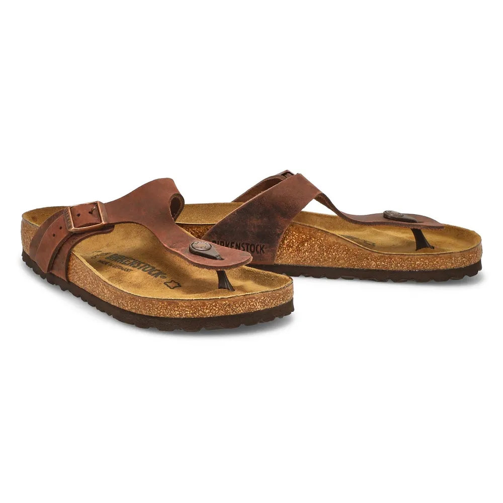 Womens Gizeh Oiled Leather Thong Sandal - Habana