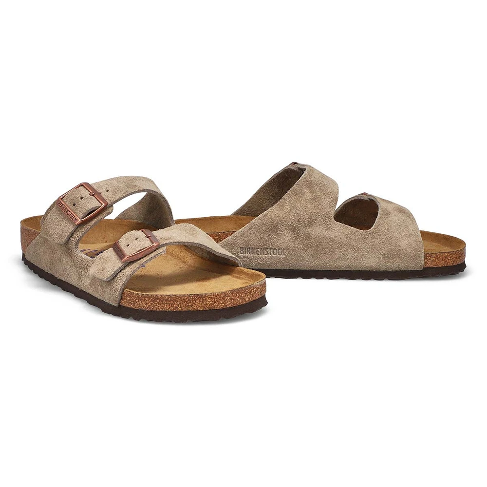 Mens Arizona Suede Soft Footbed 2 Strap Sandal - Taupe