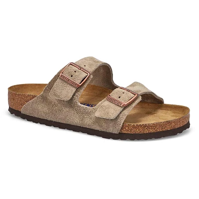 Mens Arizona Suede Soft Footbed 2 Strap Sandal - Taupe