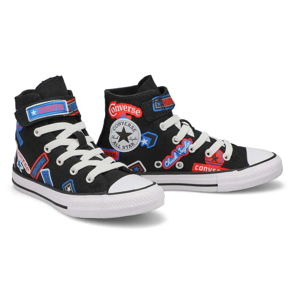 Boys Chuck Taylor All Star 1V Sticker Stash Hi Top Sneaker - Black/Fever Dream/Blue