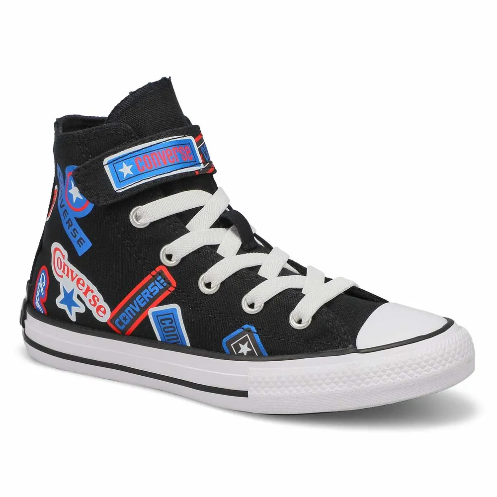 Boys Chuck Taylor All Star 1V Sticker Stash Hi Top Sneaker - Black/Fever Dream/Blue