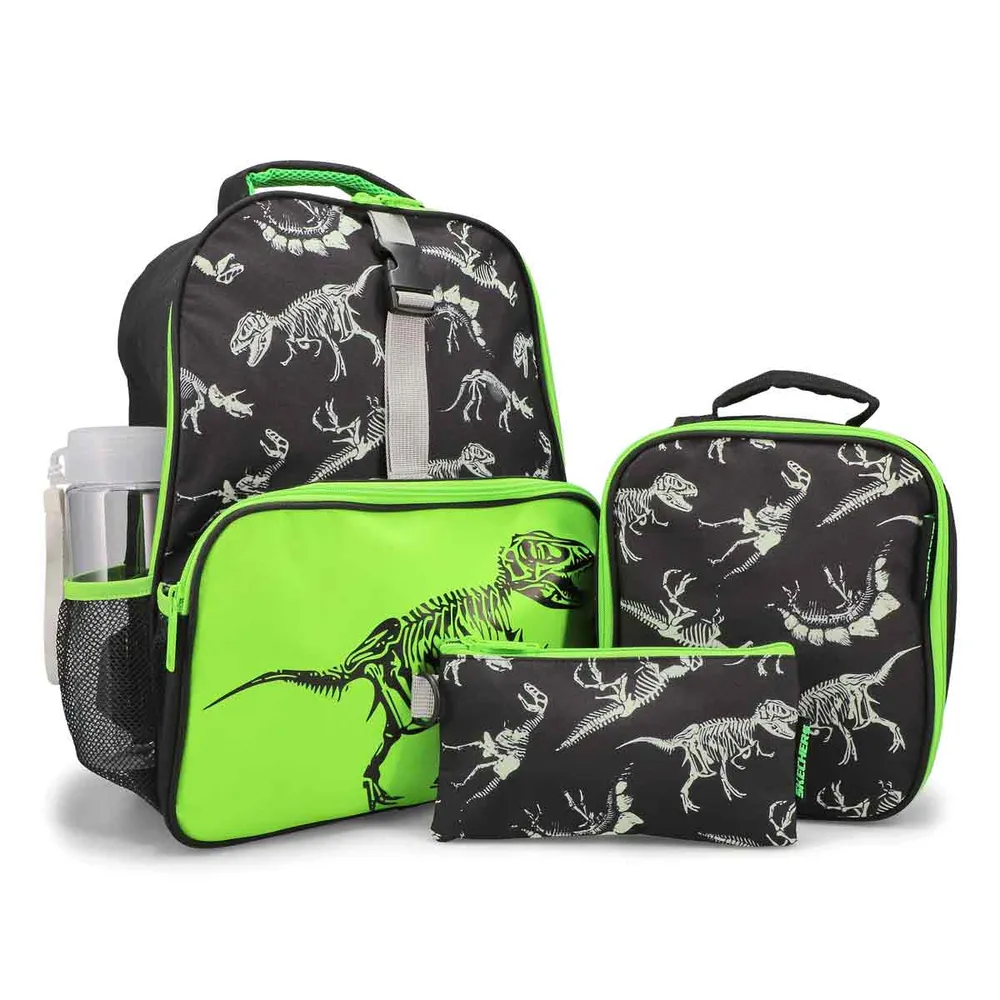 Kids 5 Piece Dino Backpack School Kit - Black/Green